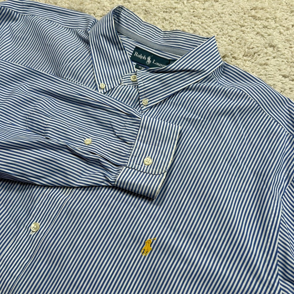 Ralph Lauren Button Down Shirt 3XLT Blue White Striped Classic Fit Long Sleeve